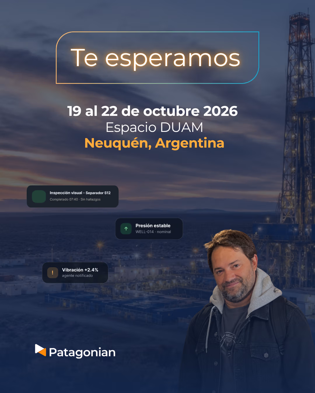 Rodrigo Falcó, CTO de Patagonian — flyer AOG Patagonia 2026